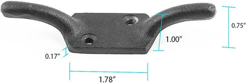 Renovators Supply Manufacturing Cleat Hooks 4 in. Black Wrought Iron Cord Rope Holder for Window Blinds or Flagpoles with Screws...