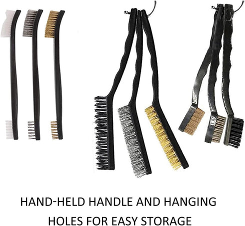9pcs Wire Brush Set, Rust Paint Metal Cleaner, Cleaning Welding Slag and Rust, Handy Steel/Nylon/Brass Brush Set Suitable for Cleaning Welding Sla...