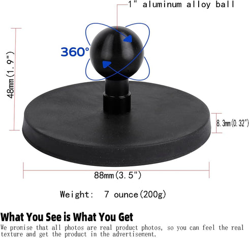 88mm(3.5") Diameter Round Magnet Mount Base with 25mm(1 inch) Ball,Compatible with RAM Mounts B Size Double Socket Arm and Other 1" Ball Bike Moto...