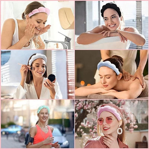 6 Pack Spa Sponge Headbands for Washing Face,Skincare Headbands,Makeup Headband, Terry Cloth Headband Bubble Soft Puffy Headband for Women and Gir...
