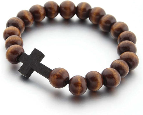COLORFUL BLING Fashion Religious 10MM Wooden Beads Cross Bracelet for Men Women Faith Prayer Handmade Catholic Jewelry...