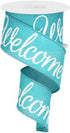Welcome Canvas Wired Ribbon, White Script on Turquoise Teal Ribbon, 2.5 Inches x 10 Yards...
