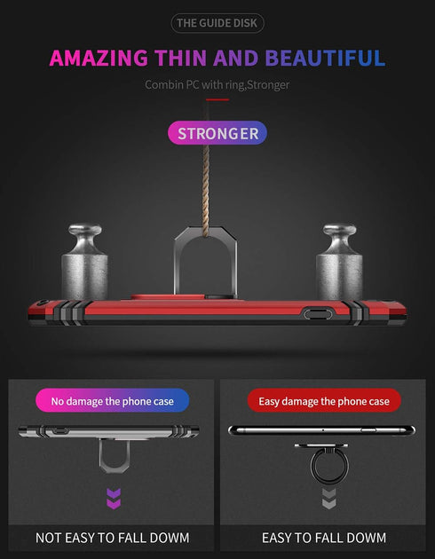 Military Grade Shockproof Case for Samsung Galaxy S21 FE, Red - Full Body Protective Phone Case with 360 Metal Rotating Ring Kickstand Holder Armo...
