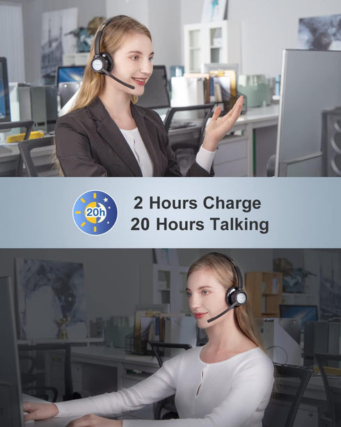 Link Dream Trucker Bluetooth Headset 20H Talktime Wireless Headset with 270°Rotatable Noise Cancelling Microphone USB Dongle for Online Meeting, O...
