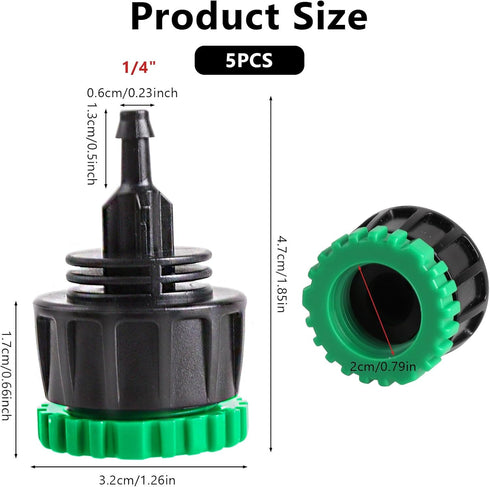 5 Pack Drip Irrigation Hose Connectors, 1/4 Inch Drip Irrigation Tubing to 3/4 Inch Garden Faucet Adapter Garden Drip Irrigation System Drip Hose ...