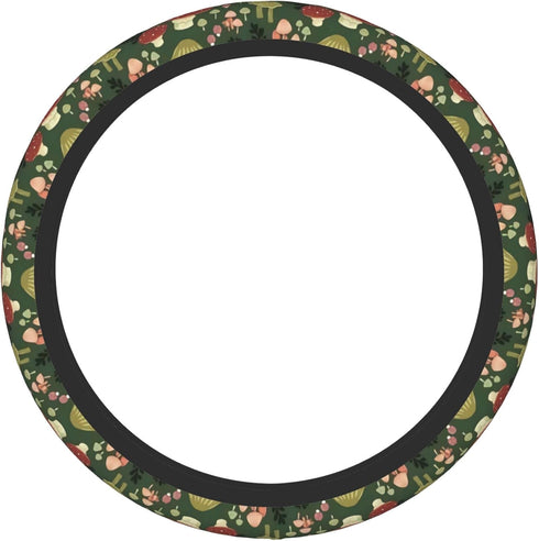 Green Mushrooms Steering Wheel Cover for Women Men Girls, Universal 15 Inch Anti Slip Steering Wheel Protector Car Accessories Interior for Auto T...