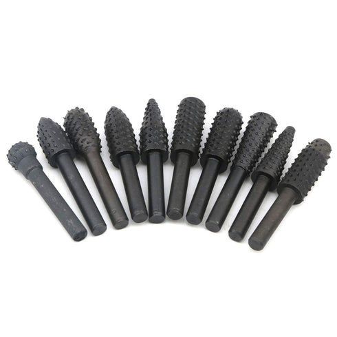 10pcs 6.3mm(1/4 Inch) Shank Rotary Rasp Set, Woodworking Twist Drill Bits, Electrical Tools Woodworking Rasp Chisel Shaped Rotating Embossed Grind...