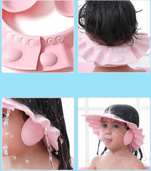 ITODA Baby Bath Shampoo Cap with Ear Protection Safe Bathing Visor Hat Soft Shower Wash Hair Adjustable Portable Shield for Children Kids...