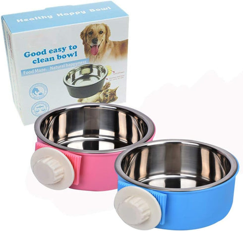 Yusenpet Cage Bowl for Small Pet Puppy Food Water Feeder, Removable Hanging Cat Rabbit Bird Food Basin Dish Perfect for Crates & Cages - Pink...