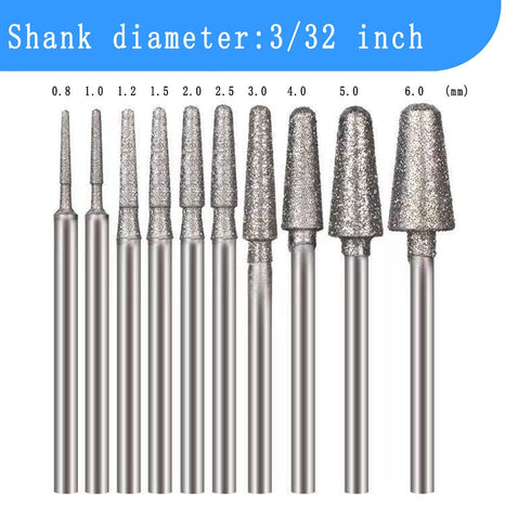?????? ???? 10 Pcs Ball Nosed Cone Shape Diamond Burr, 3/32'' Shank Stone Carving Bits Rock Setting Burs for Rotary Tools...