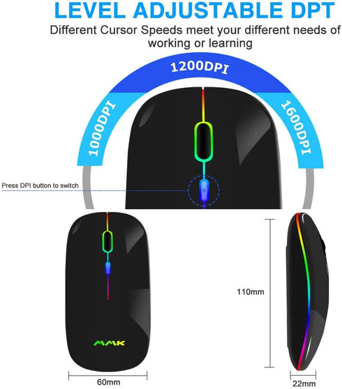 Wireless Bluetooth Mouse for laptop,Rechargeable Mouse 2.4G USB Optical Wireless Mouse,LED Slim Dual Mode(Bluetooth 5.0 and 2.4G) Wireless Mouse f...