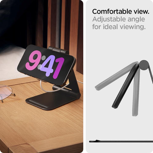 Spigen Mag Fit S Designed for MagSafe Charger Stand Aluminum Adjustable Phone Stand Compatible with iPhone 15/14/13/12 Series, AirPod Pro, AirPod ...
