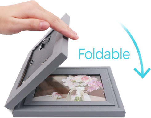 Vertical Horizontal, Art Double 4x6 Grey Wood Foldable Picture Frame - Opening 3.5x5.5 - for 4 by 6 Portrait and Landscape View...