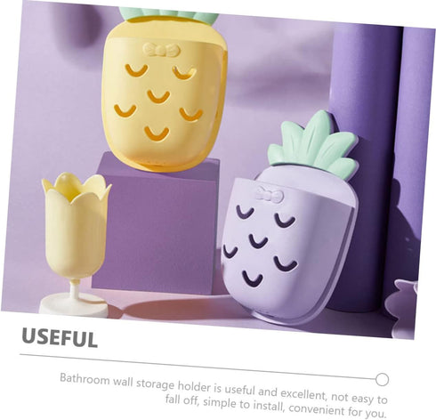 Hemoton 2 Pcs Wall Hanging Storage Basket Pineapple Bathroom Wall Organizer Toiletry Organizer Wall Mounted Toothbrush Holders Mobile Phone Stand ...