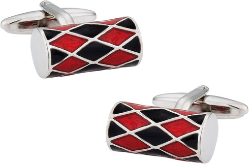 Unique Red & Black Barrel Silver Cufflinks with Presentation Gift Box | Elegant Pattern Cuff Links for Formal Occasions Groom Wedding Gift Idea...