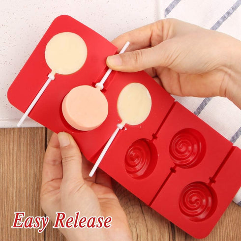 Webake Lollipop Mold With Sticks 3 Pack Sucker Molds Chocolate Hard Candy Molds Silicone 6 Cavity Swirl Lollypop...