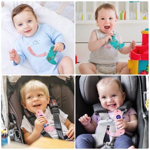 2PCS Silicone Baby Teething Toys, Remote Control Shape Teething Toys and Game Controller Teether Toy with 2PCS Pacifier Clip, BPA Free Silicone Re...
