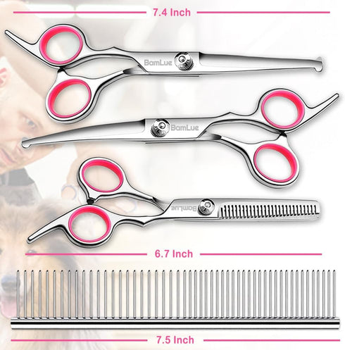 6 in 1 Professional Stainless Steel 4CR Safety Round Tip Dog Grooming Scissors, Anti-Rust Shears Cat Grooming Scissors Pet Kit, Thinning Straight ...