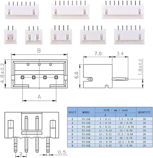 Glarks 1180 Pieces 2.54mm 2/3/4/5/6/7/8/9 Pin Housing Adapter Cable Connector Socket Male and Female with 2.54mm Female Pin Header Connector Perfe...