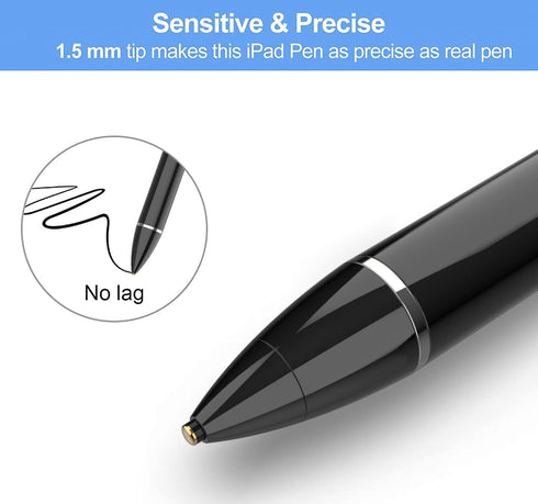 Stylus Pen for Touch Screens, Fine Point Stylist Active Pencil Compatible with iPhone iPad Pro Air Mini and Other Tablets (Black)...