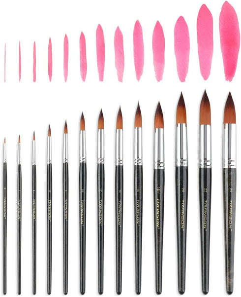 Transon 13pcs Round Paint Brush Set Synthetic Bristle Complete Round Brush Set for Watercolor Acrylic Gouache Ink Tempera...