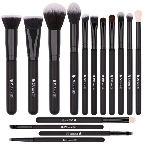 DUcare Makeup Brushes 15Pcs Premium Synthetic Kabuki Makeup Brush Set, Professional Foundation Concealers Powder Blush Blending Face Eye Shadows B...