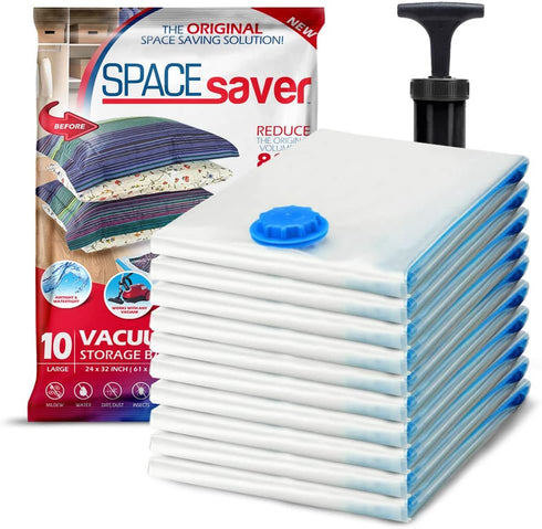 10 Pack Large Vacuum Storage Bags for Comforters, Blankets & Clothes – Vacuum Sealed Compression Bags with Hand Pump – Space Saver Storage Bags fo...