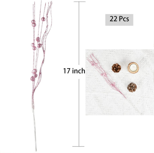 Lvydec 22pcs Christmas Glitter Berries Stems Clearance, 17" Artificial Christmas Picks for Christmas Tree Ornaments, DIY Xmas Wreath, Crafts, Holi...