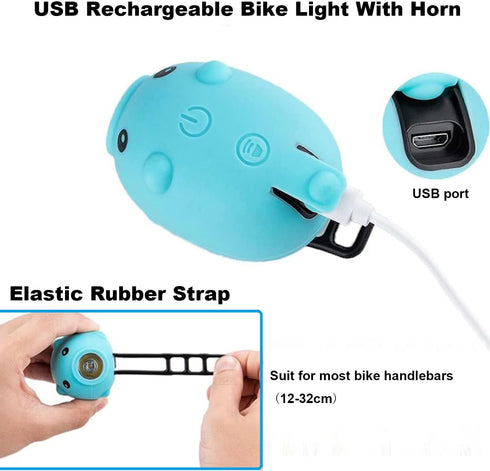 Kids Bike Lights for Night Riding, Girls Bike Horn Lights, Rechargeable Bike Headlight and Tail Light Set, Scooter Light for Adults, 120dB Speaker...