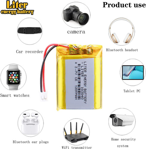 3.7V Lipo Battery 1200mAh Rechargeable Lithium ion Polymer Battery 103040 Lithium Polymer ion Battery with JST Connector...