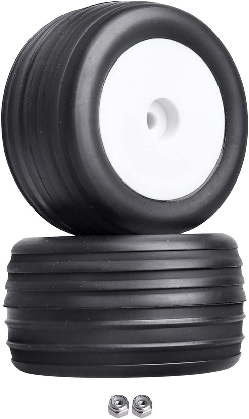 PreGlued 1/18 Buggy Tires 2PCS Front Tires 8mm Hex Wheels for Wltoys Losi Mini-T 2.0 HPI HSP 1/18 RC Off-Road Car (White Rims)...