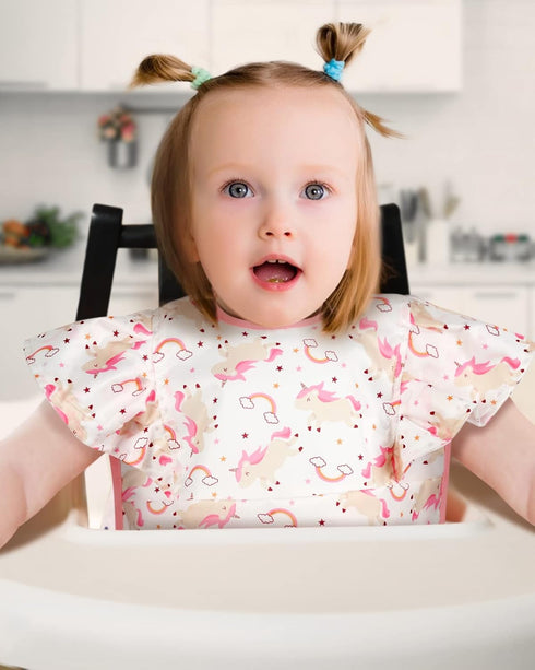 Lictin Baby Bibs for Girls Waterproof - 3 Pack Mess Proof Bib, Oil-proof Toddler Feeding Bib with Adjustable Closure, Baby Bibs for Eating 6-36 Mo...