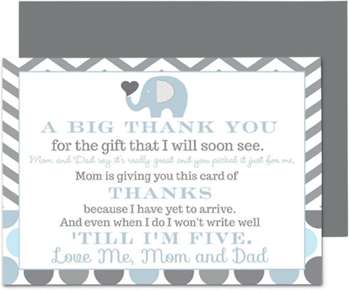 Paper Clever Party Blue Elephant Baby Shower Thank You Cards with Envelopes - Blank Notes with Prefilled Message for Boys - Personalize Cute Jungl...