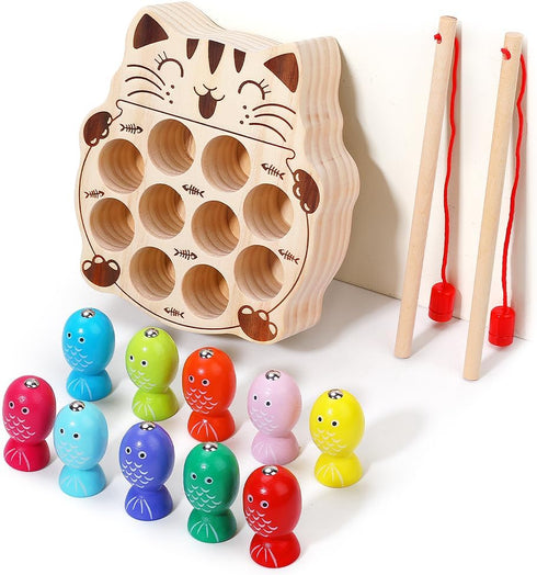 Toddler Montessori Toy Wooden Fishing Game for Kids 1 2 3 Year Old, Preschool Educational Hand Eye Coordination Skill Activity Learning Toy for To...