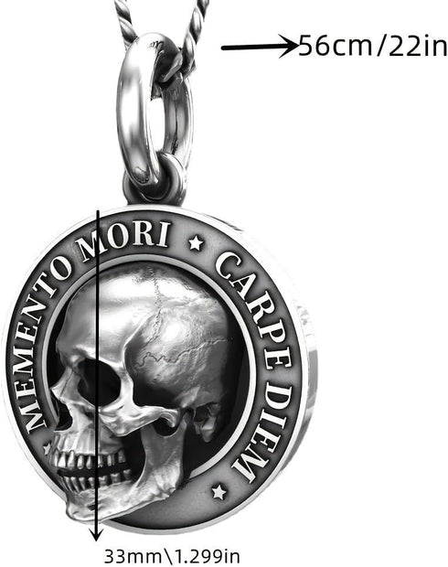 3D Skull Pendant Necklace for Men Memento Mori Goth Punk Carpe Diem Inspirational Gifts...
