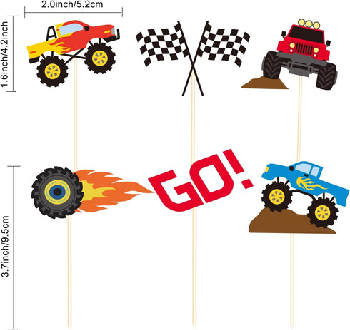 48 Pieces Monster Truck Blaze Car Cupcake Toppers RACIN Cake Toppers Cute Baby Shower Birthday Party Suppies...