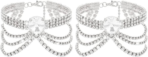 ELABEST Rhinestone Ankle Bracelets Crystal Tassel Anklet 2pcs Boho High-heeled Tennis Foot Chain Wedding Jewelry Accessories For Women and Girls...
