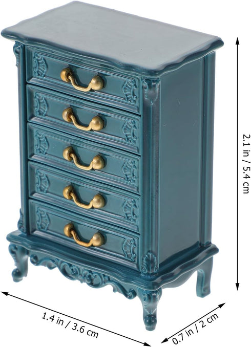1pcs Miniature Chest of Drawers: Dollhouse Blue Tall Drawer Cabinet 1:24 Scale Mini Nightstand for Doll House Accessorie 2.12in ABS...