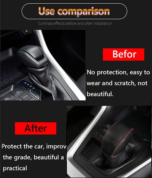 Great-luck Genuine Leather Automatic at Gear Shift Knob Cover Protector Trim,The car Interior Accessories(Black with Red Stitches),for Toyota RAV4...