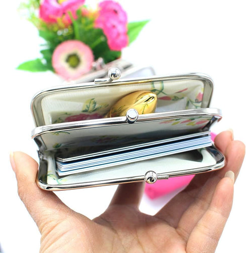 Double Layer Coin Purse for Women Girls Rose Red PU Leather Kiss-lock Mini Wallet Key Bag Card Holder...
