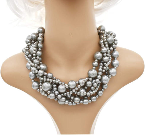 Multi Strand Crystal Rhinestone Pearl Statement Necklace for Women Choker Bib Collar Beaded Necklace Costume Jewelry Set...
