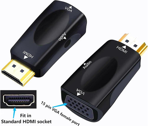 HDMI to VGA Adapter Converter with 3.5mm Audio Jack Cable 50cm VGA Female to HDMI Male Gold Plated Connector for HDTV PC Desktop Monitor Laptop Pr...