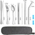 Travel Utensils Set with Case Reusable Portable Cutlery Set Stainless Steel 8pcs Including Dinner Knife Fork Spoon Chopsticks Straws(Silver)...