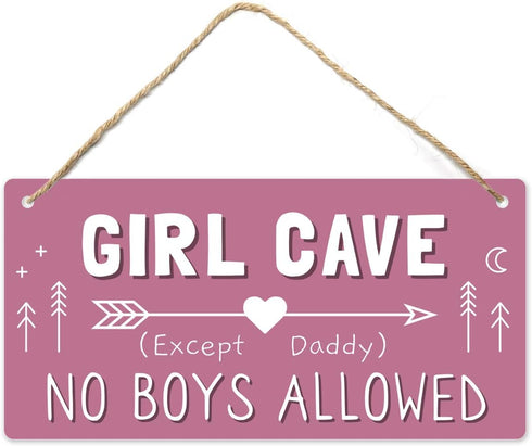Girl Cave Sign, Teen Girls Room Decor, 12 * 6 Wall Hanging Decoration, Girls Only No Boys Allowed Except Daddy for Little Girls Bedroom...