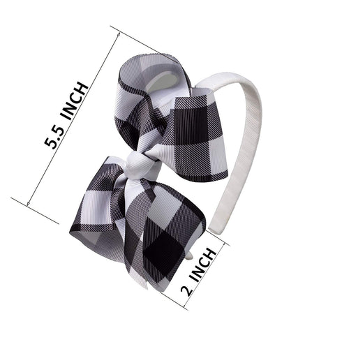 7Rainbows 5.5" Buffalo Plaid Bow Headband Checkered Bow Headbands for Girls Perfect Hair Accessories for Party and Cosplay(White&Black)...