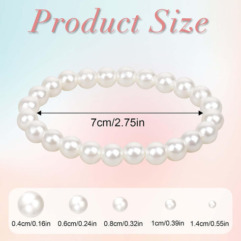 5 Pcs White Pearl Bracelets for Women, White Stretch Bridesmaid Pearl Bracelets Bridal Wedding Elastic Bracelets Stackable Faux Pearl Bracelets fo...
