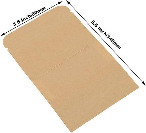 SHEUTSAN 500 Pack Kraft Bags with Window, 3.5 x 5.5 Inches Stand Up Storage Pouches Ziplock Sealing Packaging Paper Bag Resealable Sample Bags for...