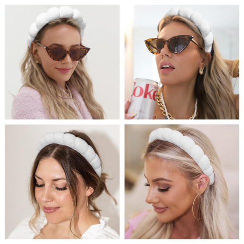 Spa Headbands for Washing Face or Makeup, Sponge Bubble Skincare Headbands, Puffy Terry Cloth Hairband for Women, Skin Care Makeup Headwear Hair A...