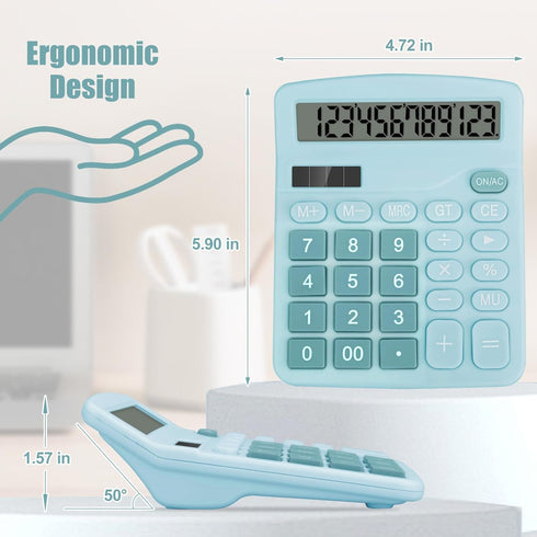 Desktop Calculator, Light Blue Calculator Big Buttons, 12-Digits Large LCD Display, Solar and AA Battery Dual Power, Desk Calculator for Office Ho...