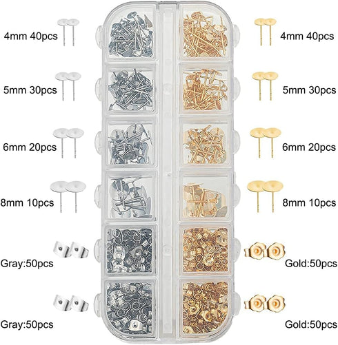 Gold Earring Posts and Backs - 400 Pcs 316L Stainless Steel Hypoallergenic Earring Studs for Jewelry Making with Butterfly Earring Backs, Earring ...